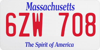 MA license plate 6ZW708