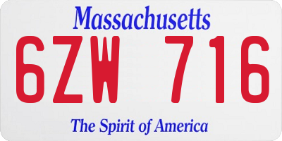 MA license plate 6ZW716