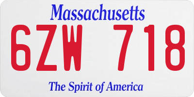 MA license plate 6ZW718