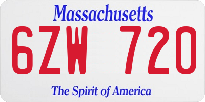 MA license plate 6ZW720