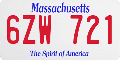 MA license plate 6ZW721