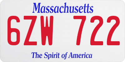 MA license plate 6ZW722