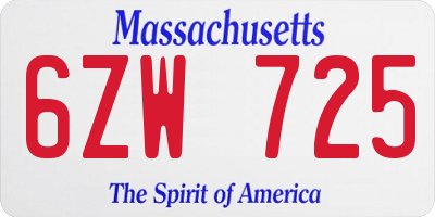 MA license plate 6ZW725
