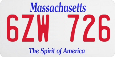 MA license plate 6ZW726