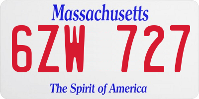 MA license plate 6ZW727