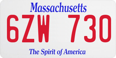 MA license plate 6ZW730