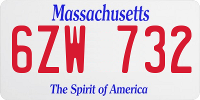 MA license plate 6ZW732
