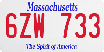 MA license plate 6ZW733