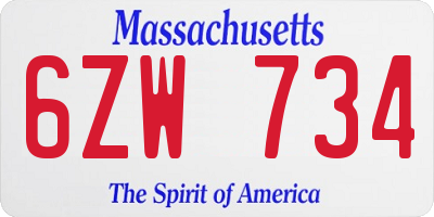 MA license plate 6ZW734