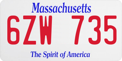 MA license plate 6ZW735