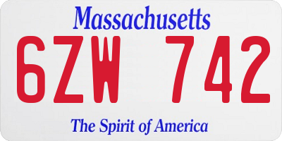 MA license plate 6ZW742