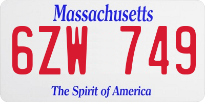MA license plate 6ZW749