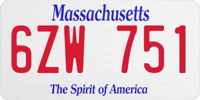 MA license plate 6ZW751