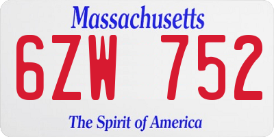 MA license plate 6ZW752