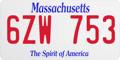 MA license plate 6ZW753