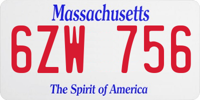 MA license plate 6ZW756