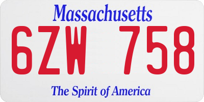MA license plate 6ZW758