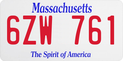MA license plate 6ZW761