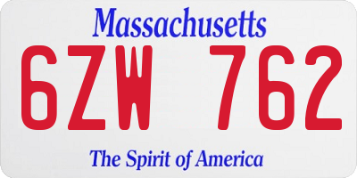 MA license plate 6ZW762