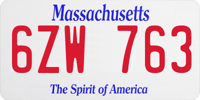 MA license plate 6ZW763