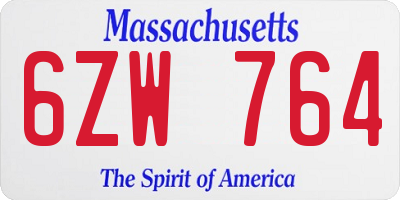 MA license plate 6ZW764