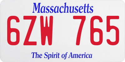 MA license plate 6ZW765