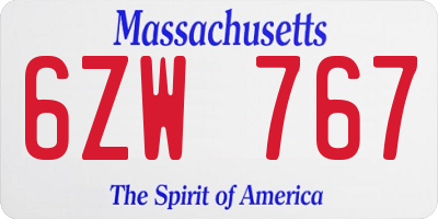 MA license plate 6ZW767