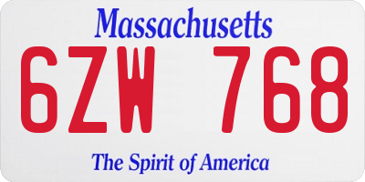 MA license plate 6ZW768