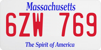 MA license plate 6ZW769