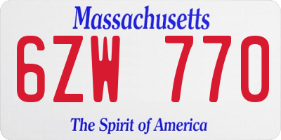 MA license plate 6ZW770