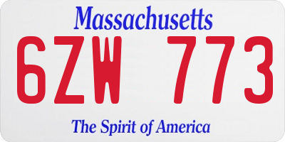 MA license plate 6ZW773