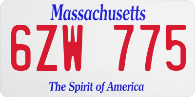 MA license plate 6ZW775
