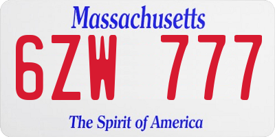 MA license plate 6ZW777