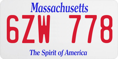 MA license plate 6ZW778