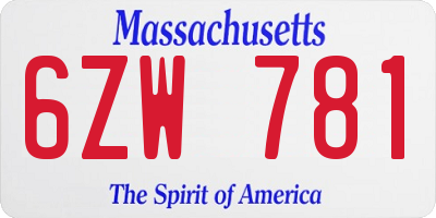 MA license plate 6ZW781