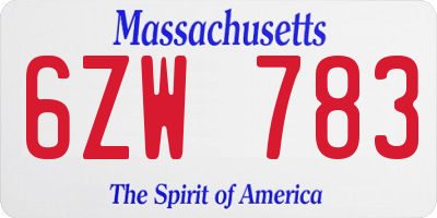MA license plate 6ZW783