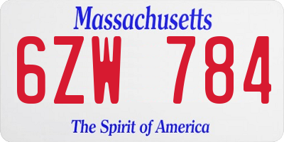 MA license plate 6ZW784