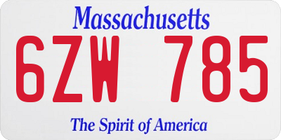 MA license plate 6ZW785