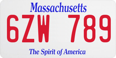 MA license plate 6ZW789