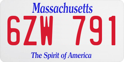 MA license plate 6ZW791