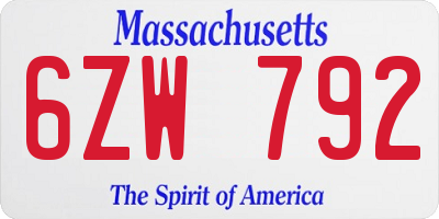 MA license plate 6ZW792
