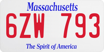 MA license plate 6ZW793