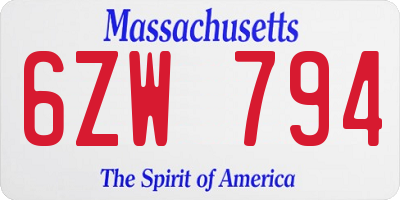 MA license plate 6ZW794