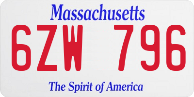 MA license plate 6ZW796