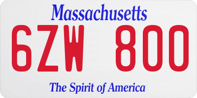 MA license plate 6ZW800