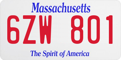 MA license plate 6ZW801