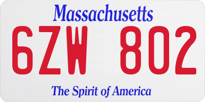MA license plate 6ZW802