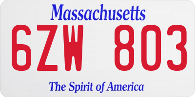 MA license plate 6ZW803