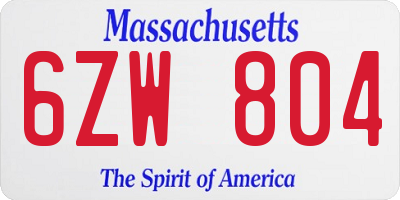 MA license plate 6ZW804