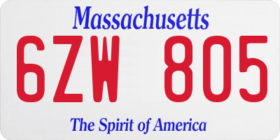 MA license plate 6ZW805